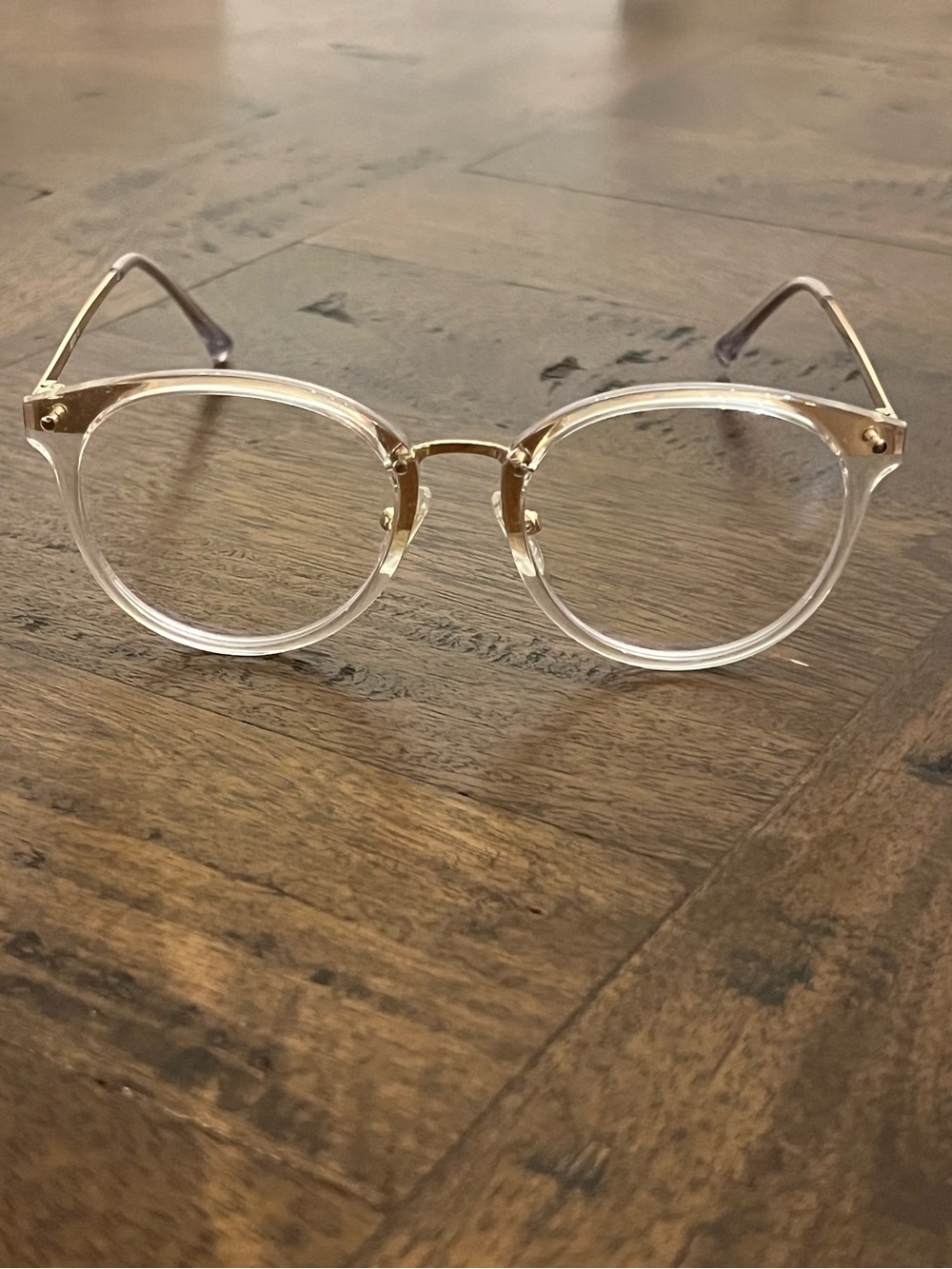 Round Retro Blue Light Blocking Glasses - Gold & Clear Acetate Frame